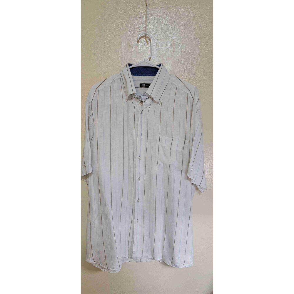 NU Mens Short Sleeve Button Up Striped Collared Linen Shirt Front Pocket